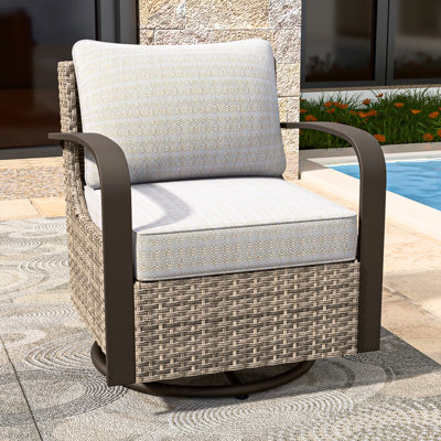 Patio Brown Wicker Rattan Swivel Rocker Glider Chair, Metal Curved Armrest by Red Barrel Studio