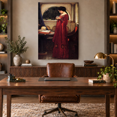 Red Gown Woman Crystal Ball Pre Raphaelite Canvas Wall Art