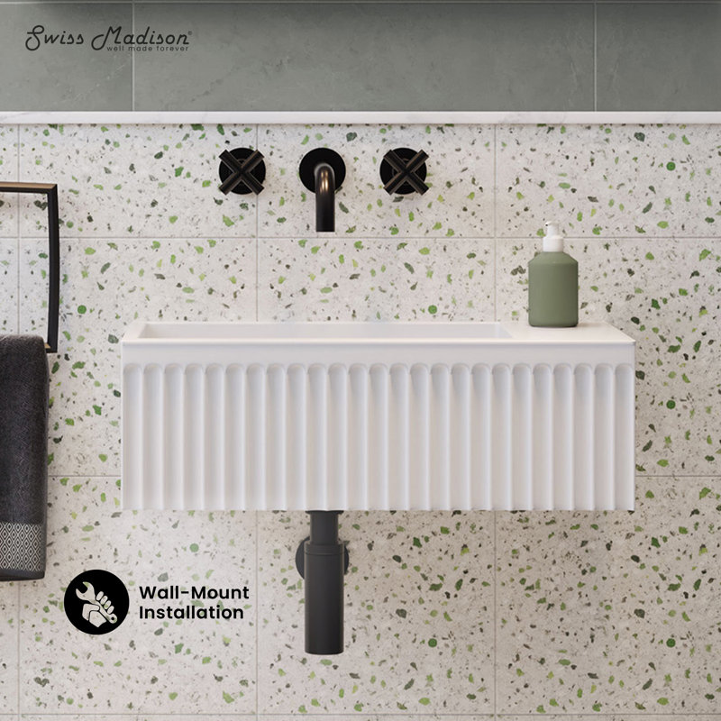 Delice 24" Rectangle Wall-Mount Bathroom Sink in Matte White, White