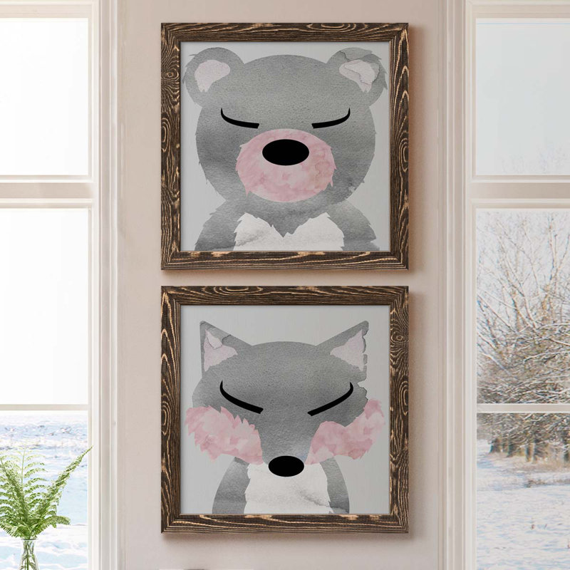 Ours - ensemble de 2 peintures sur toile encadrées, Cadre noyer, H 17 po x l 34 po x P 1,5 po