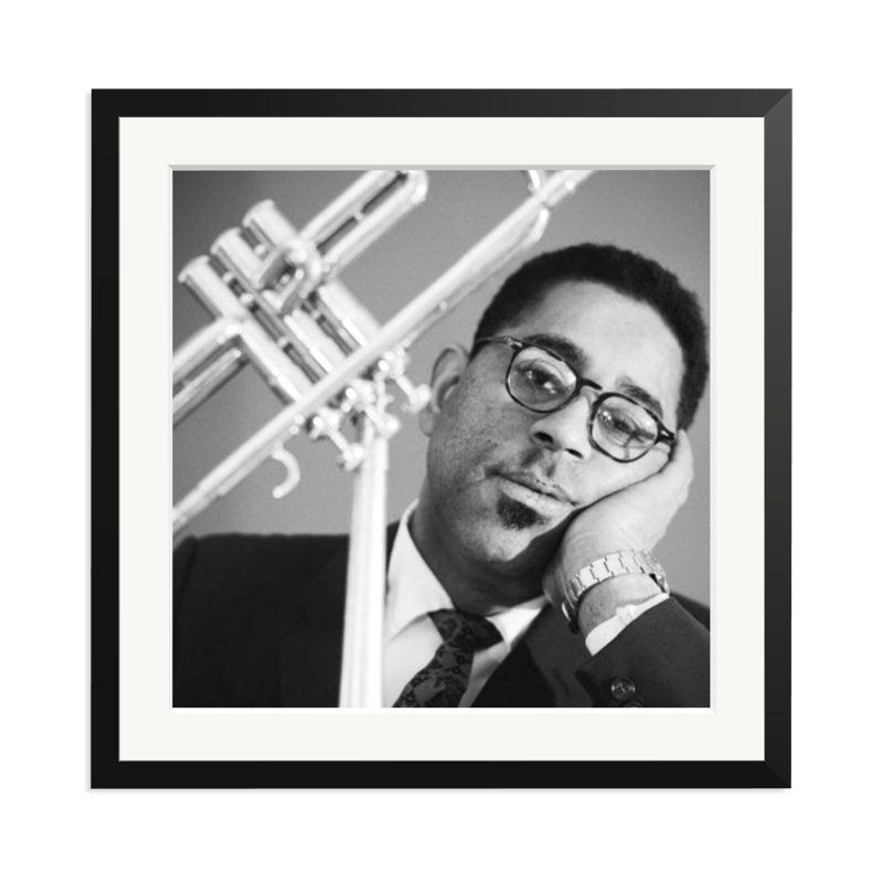 Dizzy Gillespie for DownBeat magazine, 25" H x 25" W, Black