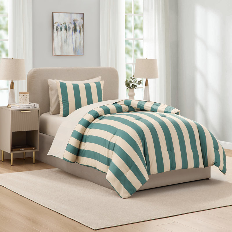 Ensemble d'édredon à lit rayé 5 pièces avec draps et taie d'oreiller Nestl, Twin Comforter + 4 Additional Pieces