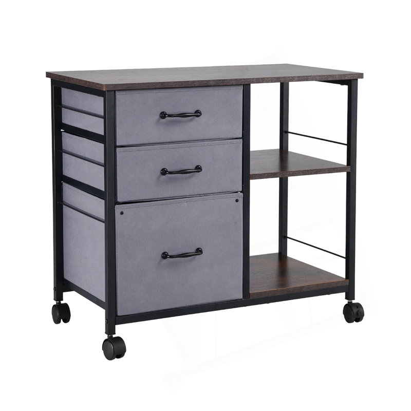 Mobile Metal File Cabinet with 3 Fabric Drawers and 2 Open Shelves, Perfect for Organized and Efficient Office Spaces, Multi