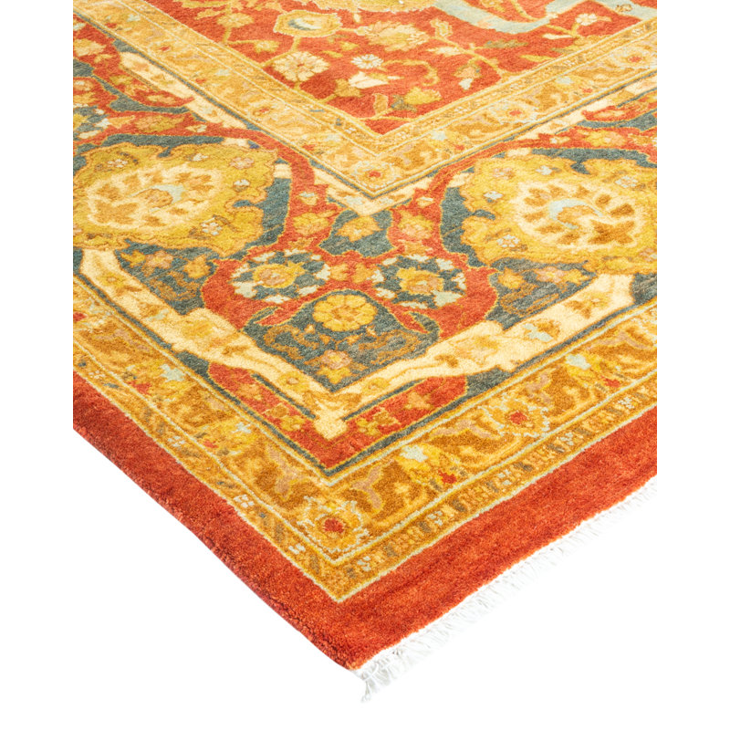 Tapis unique fait à la main Keenan - rouille / brun clair, 5 pi 10 po x 9 pi 1 po