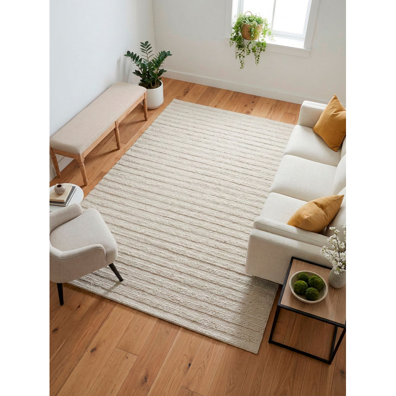 Manali Striped Area Rug in Ivory, Rectangle 9' x 12'