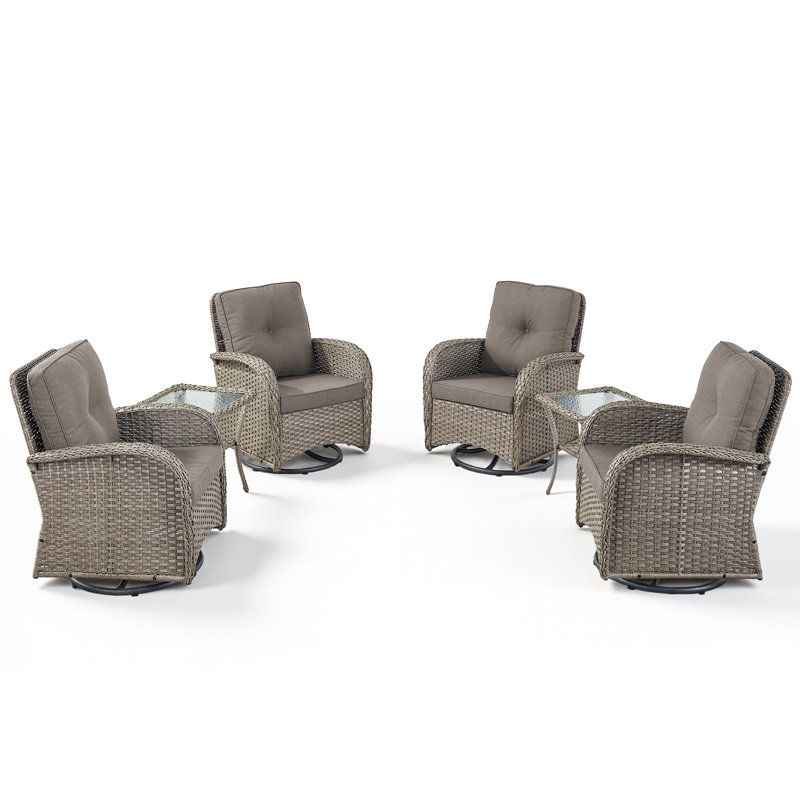 Ensemble de chaises de patio pivotantes en osier toutes saisons avec table d'appoint (ensemble de 4), Gris, Gris