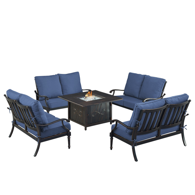 Ensemble de conversation d'extérieur pour 8 personnes avec coussins Paisha, Bleu