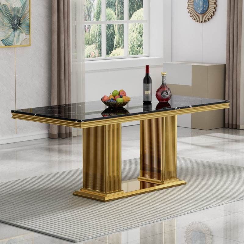 68.11" Marble Dining Table for 6-8, Modern Rectangular Kitchen Table with Faux Marble Top, Modern Dining Room Table with Stainless Steel Base for Kitchen Dining Room