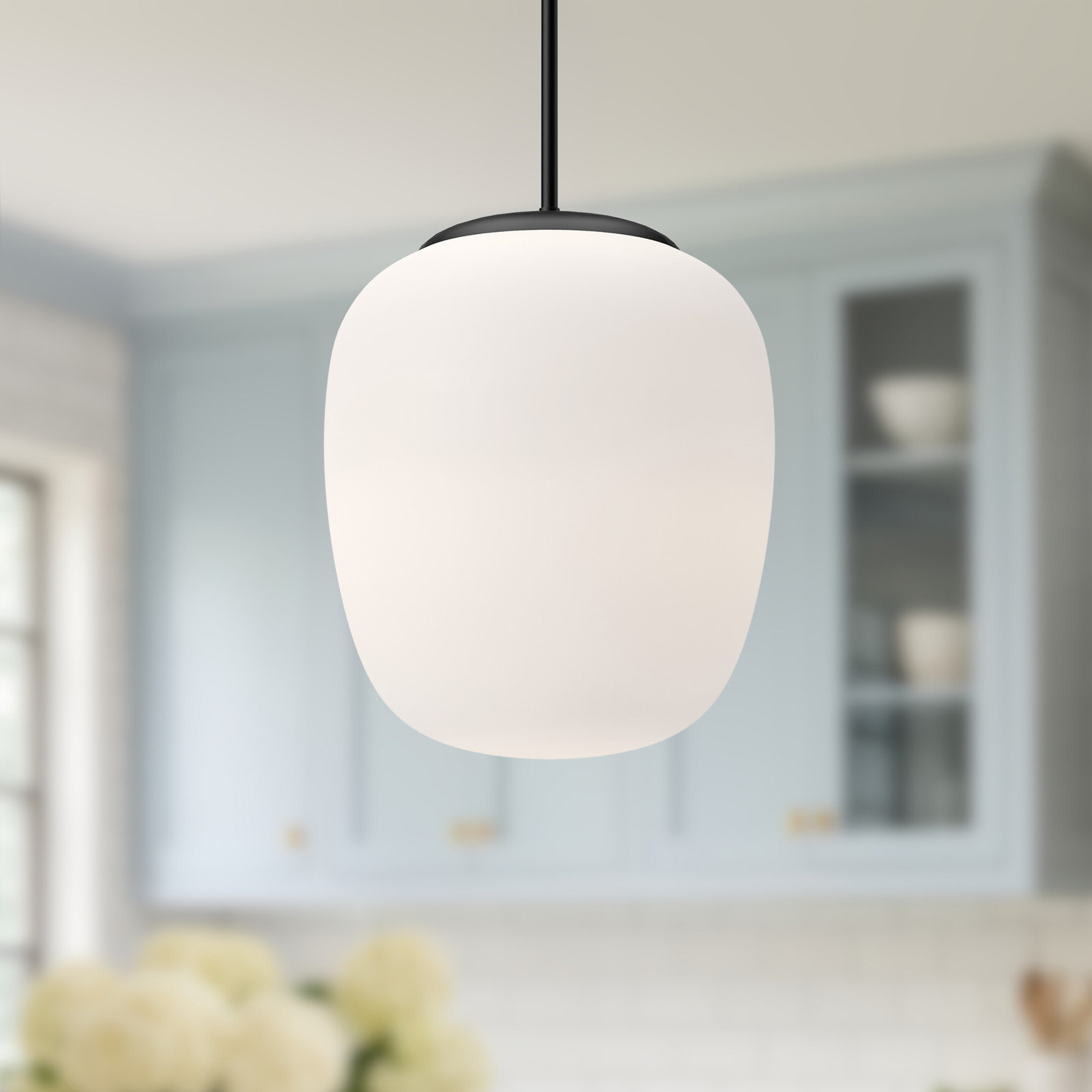 Holden Single Light Glass Steel Pendant, Matte Black