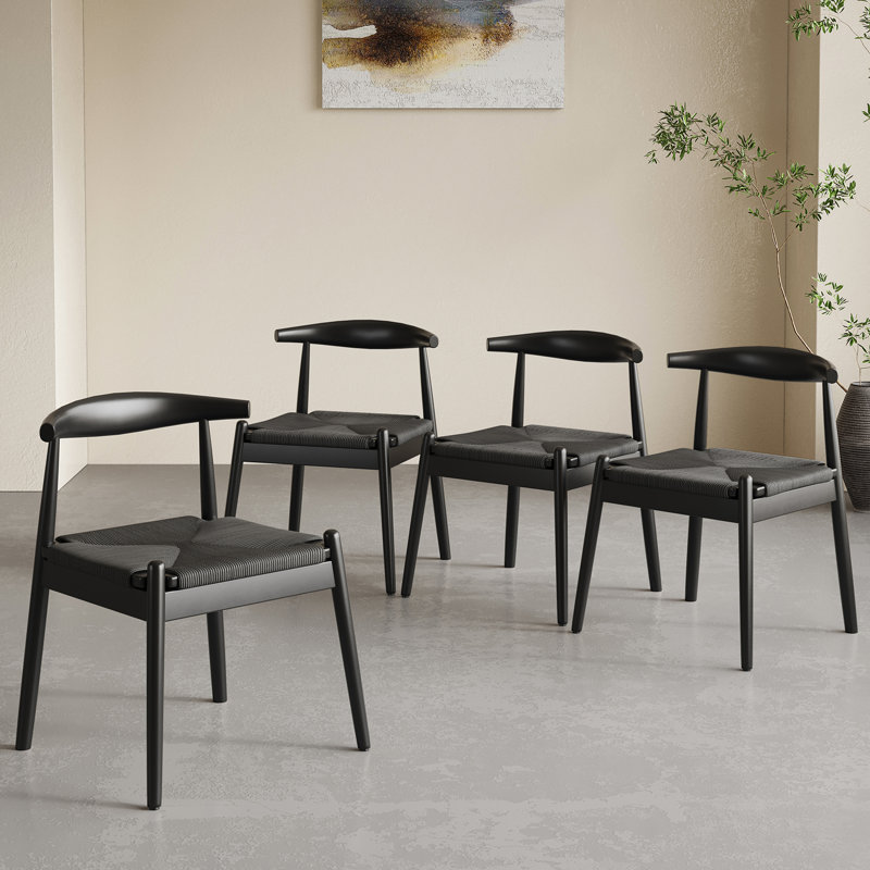 47cm H Solid Wood Side Chair in Natural/Beige, Black