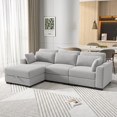 4-Piece 103" L-Shaped Reversible Upholstery Sectional Sofa With Movable Storage Ottoman, Corduroy Sofa Collection