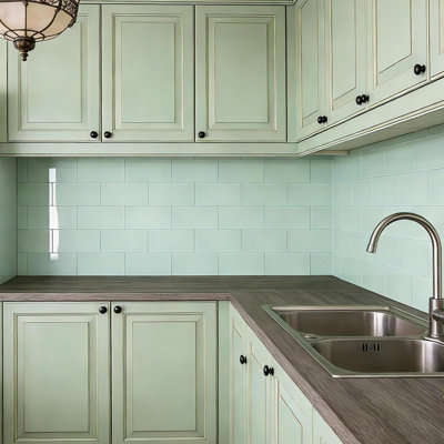  Carreau de métro en verre vert clair, verre pour salle de bain, dosseret de douche, 3 x 6 pouces, 4 pieds carrés