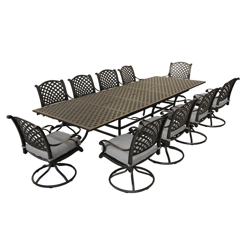 11-Piece Cushioned Aluminum Rectangle Extension Dining Set