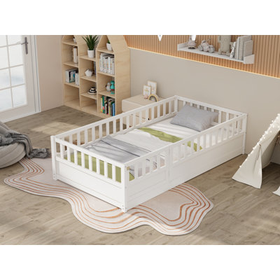 Elio Modern Pine Montessori Wooden Floor Bed with High Security Barrier