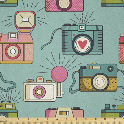 Daimeon Cheerful Hipster Pattern Old Analogue Photo Cameras Doodle Style Film Equipment Fabric