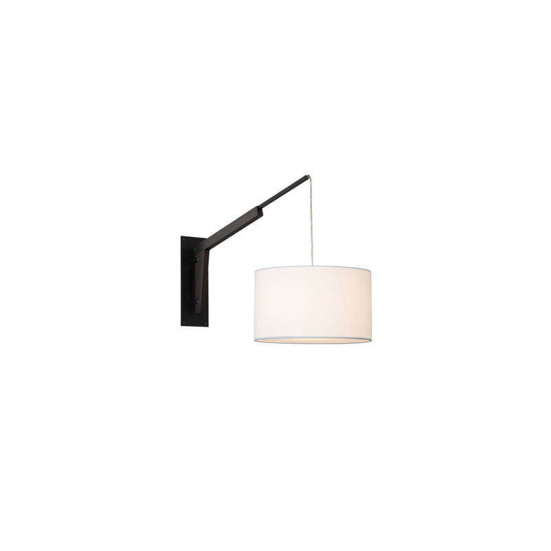 Talea Solid Wood Swing Arm Sconce, Textured Black Powdercoat/Dark Stained Walnut, White