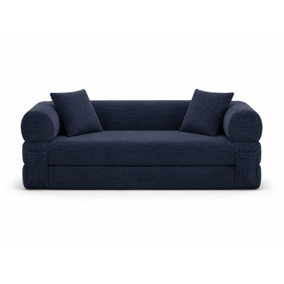 80" Convertible Boneless Couch Bed, 3 In 1 Sleeper Sofa Bed Queen For Living Room Studio Apartment, Corduroy|memory Foam|foldable|pull Out|no Assembly (dark Blue)