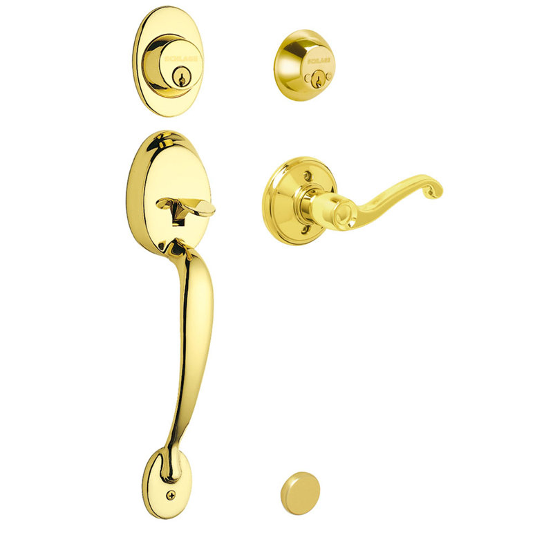 Plymouth Double Cylinder Entrance Leverset, Interior Handle Only, Bright Brass, Right Hand