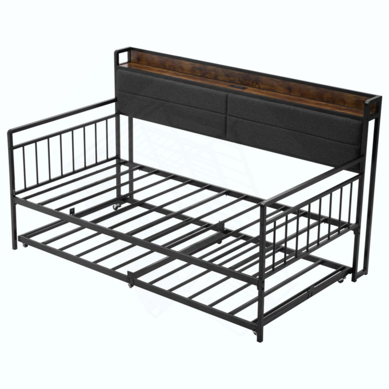 Daybed Frame Metal Day Bed With Trundle And Charging Station