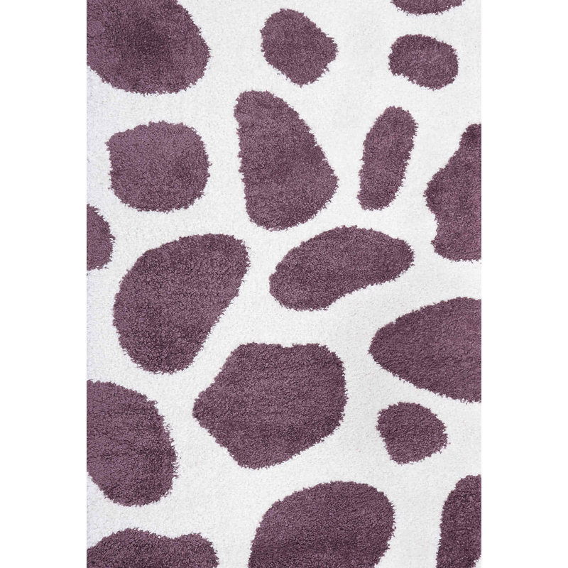 Moodi Modern Shaggy Area Rug Abstract Pebble Design, Rectangle 120 x 170 cm, Off-White/Purple
