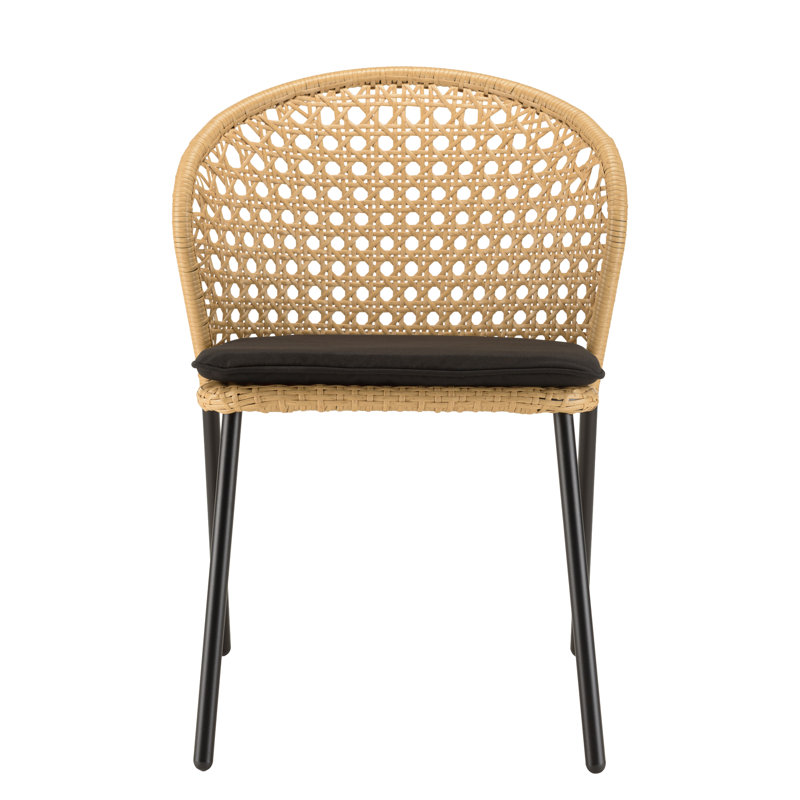 Maday Patio Dining Side Chair with Cushion, Black, Natural