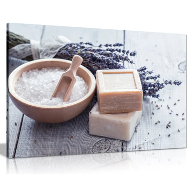 Rustic Bathroom Spa Soap Lavender - Wrapped Canvas Print