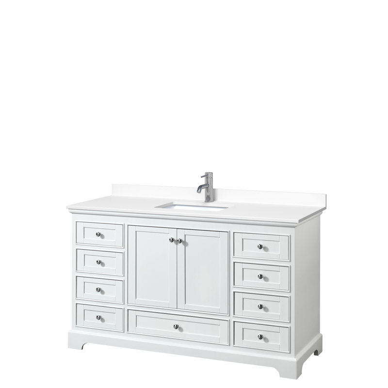 Deborah 60'' Single Bathroom Vanity with Marble Top, White Cultured Marble, White/Polished Chrome