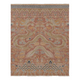 Distressed Homage Hand Knotted Wool Area Rug in Orange, Gold, Blue