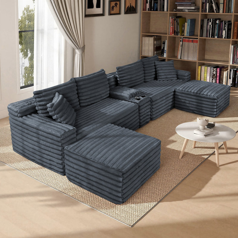 Canapé modulaire Boneless 127 po Cloud Couch, Fausse fourrure grise