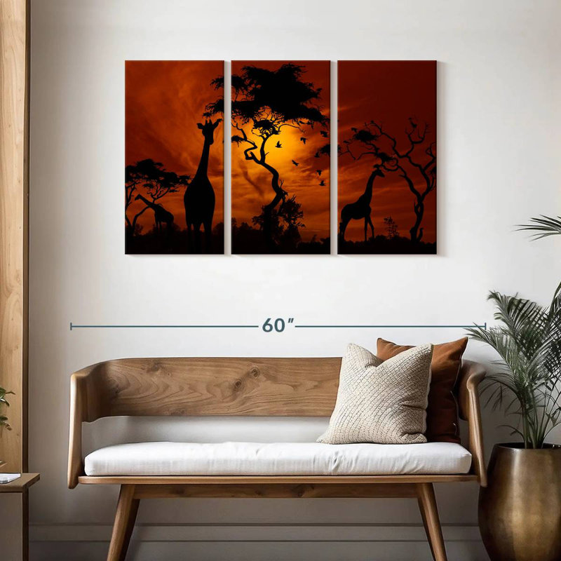 Silhouetted African Giraffes, 28" H x 45" W