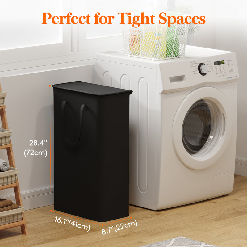 Fabric Laundry Hamper, 28.346" H x 8.661" W x 16.142" D, Black