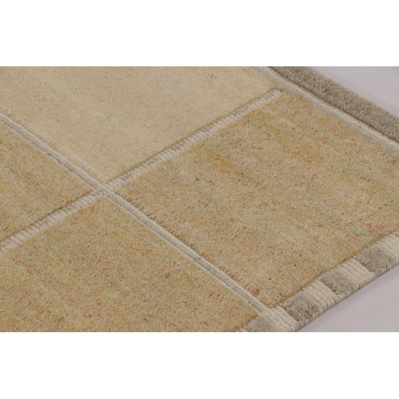 Rug & Kilim’S Scandinavian Rug, Geometric Pattern In Gold And Beige, Rectangle 9' x 12'