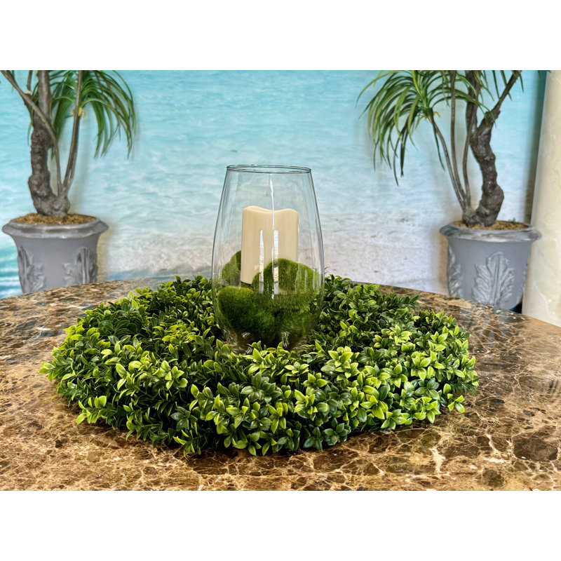 Couronne artificielle buis UV rond 22 pouces vert deux tons