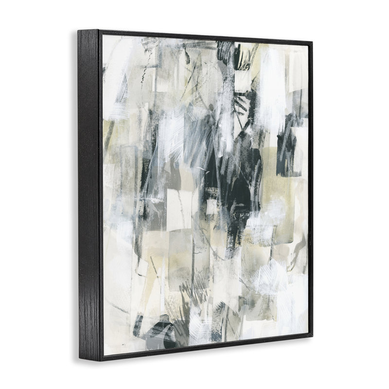 «Gray Layered Restless Shapes», art de la giclée encadrée par June Erica Vess, Giclée encadrée noir minuit, H 14 po x l 11 po