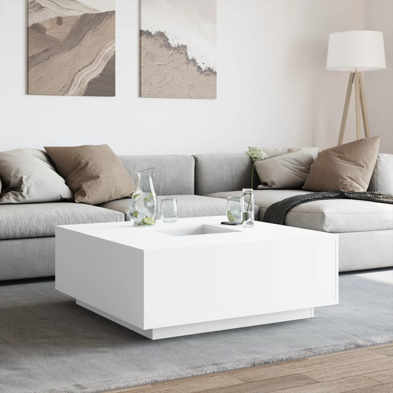 Grande table basse carrée en bois d'ingénierie, Blanc