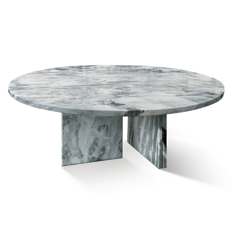 Genuine Marble Coffee Table, 12.6" H x 27.6" L x 27.6" W, White/Dark Gray