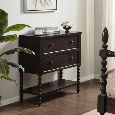 Commode décorative - 2 tiroirs, bois massif, tiroirs décoratifs à cadre en bois brun, unité de rangement classique