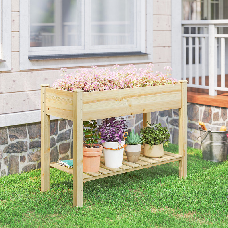Boîte à fleurs surélevée avec tablette de rangement 45 po x 22 po x 33 po, naturel, Naturel