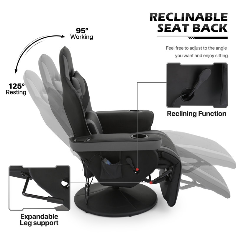 Gray Faux Leather Recliner Gaming Chair with Bluetooth Speakers