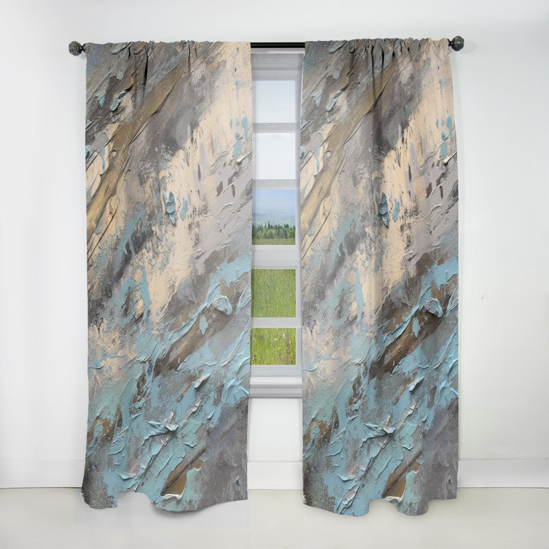 Murfield - beige marbré bleu artistique - rideau en velours moderne - obscurcissant - 1 panneau, L 52 po x L 90 po