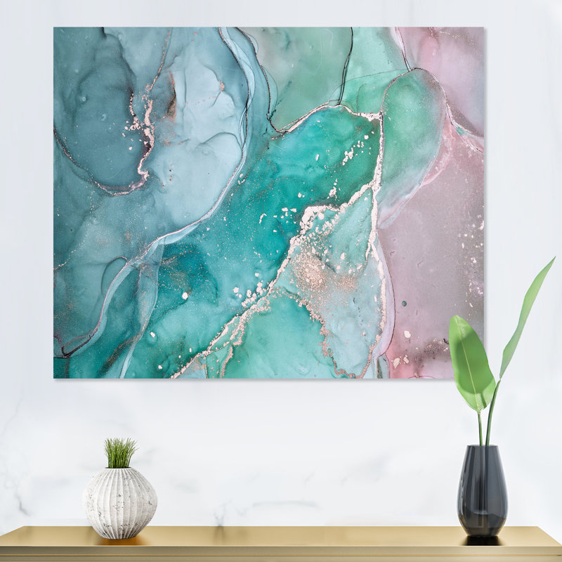 Marbre abstrait turquoise - peinture sur toile, Toile tendue, H 12 po x l 20 po