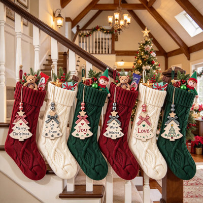 Ensemble de 6 bas de Noël rustiques classiques en coton, à suspendre au foyer pour les fêtes de Noël en famille