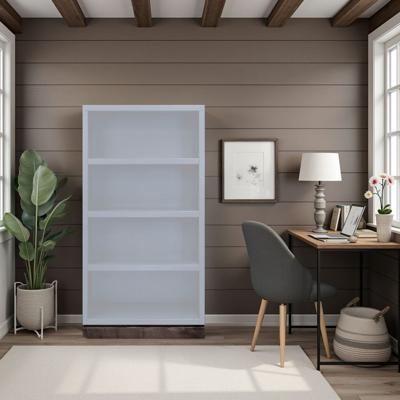 Bibliothèque haute Nora, aucun assemblage requis, fini blanc jasmin et bois de grange, Blanc