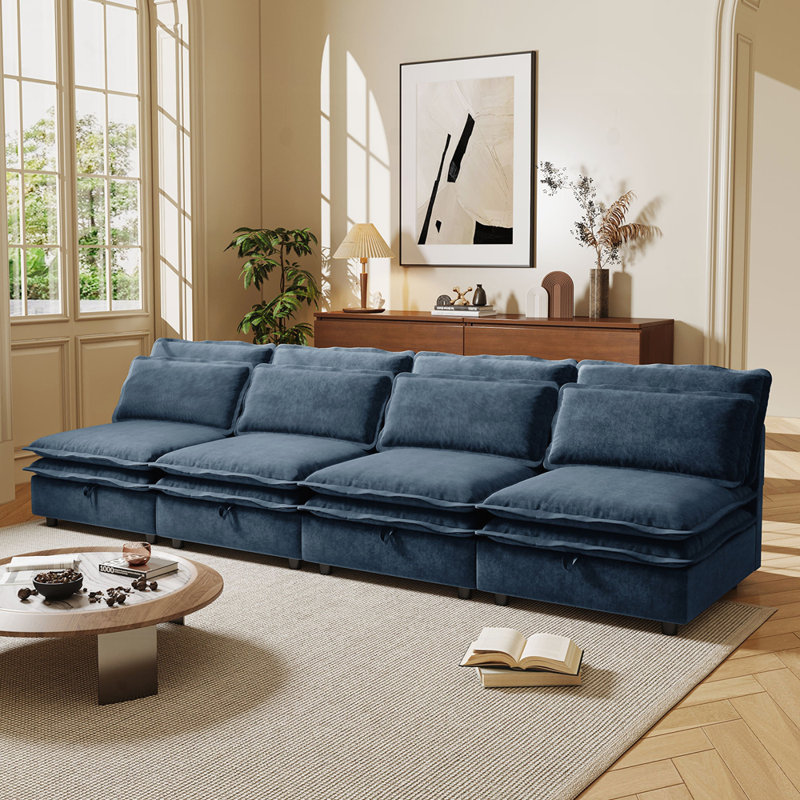 Canapé modulaire à double couche, librement combinable, Bleu très foncé