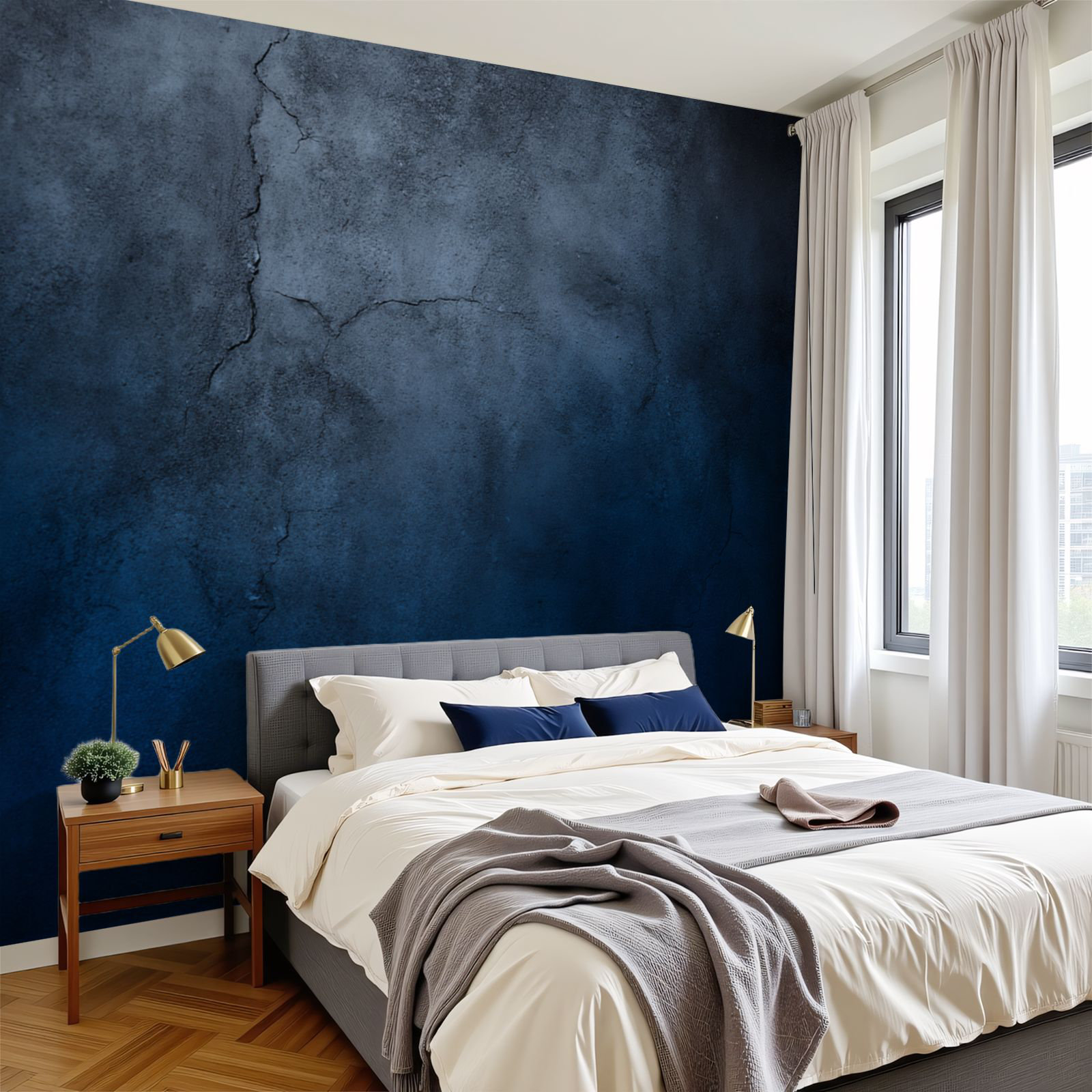 Red Barrel Studio® Peel and Stick Wallpaper abstract grunge dark blue ...