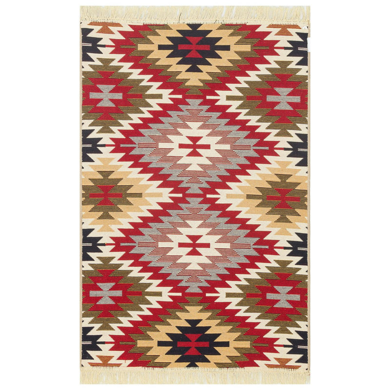 Premium Red Flatweave Carpet, 4.0 x 5.9 Feet | 100% Cotton, No Pile, 2.4 lbs/sq ft | Machine Washable at 86°F, Easy to Clean with Vacuum & Spot Remover | Perfect for Living Room & Bedroom Décor