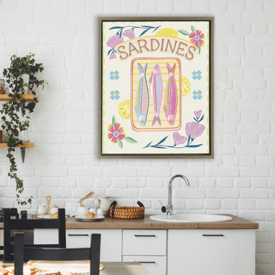 Cadre flottant pastel sardines et fleurs, design par Jo Reid