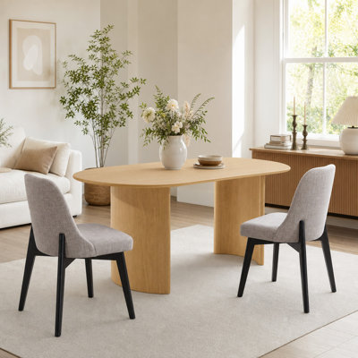 Tables de cuisine ovales en chêne avec 2 chaises de salle à manger Fermin