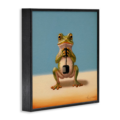 Frog Lifting Weights Framed Giclee, design by Lucia Heffernan
