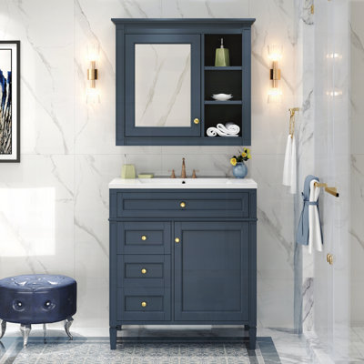 Ensemble de meuble-lavabo simple autoportant avec lavabo et tiroirs